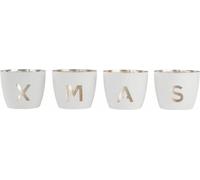 Gift Company Windlicht Madras Festive XMAS M, 4er Set, Teelichthalter, Kerzenhalter, Eisen, Weiß / Gold, H 8.5 cm, 77930