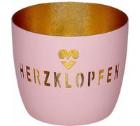 Gift Company Windlicht Madras M, Herzklopfen, Teelichthalter, Kerzenhalter, Eisen, Rosa / Gold, H 8.5 cm, 1211104012