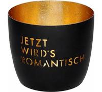 Gift Company Windlicht Madras M, Jetzt wirds romantisch, Teelichthalter, Kerzenhalter, Eisen, Schwarz / Gold, H 8.5 cm, 1212504002