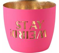 Gift Company Windlicht Madras Stay weird! M, Teelichthalter, Kerzenhalter, Eisen, Hot Pink / Gold, H 8.5 cm, 1172404013