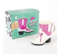 Gift Republic Tasse à café fantaisie en forme de botte de cowboy rose et blanc - Idée cadeau amusante - 300 ml - Tasse à thé/café/chocolat chaud - Cadeau pour elle