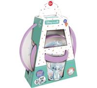 Gift Set 3 pièces antidérapant Bicolor Stitch Set pour enfants avec soucoupe, cuillère et tasse Base antidérapante, silicone alimentaire, design Disney Idéal pour sevrage, premiers