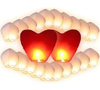 Gift_Shop Lot de 22 Lanternes Blanches dont 2 Coeurs chinoise celestes volantes biodégradable pour fêtes, moments romantiques et magiques