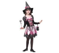 GIFT TOWER Déguisement Petite Sorcière Fée Fille Halloween Costume Cosplay Robe Tutu Enfant Baquette Magique (4-6 ans)- Taille M (110-120 cm)