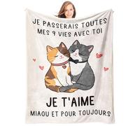 Giftasy Cadeau Couple Amoureux, Cadeau Femme Amour - I Love You Je T’aime Plaid Couverture Chat, Idée Cadeau Anniversaire Mariage, Cadeaux Anniversaire Pacs Saint-Valentin pour Elle Femme (157*132cm)