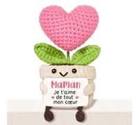 Giftasy Cadeau Maman, Cadeau Anniversaire Maman - Décoration en Forme de Cœur Tricotée Rose, Cadeaux Fete des Meres, Cadeaux Mere Noel