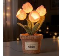 Giftasy Cadeau Mamie, Cadeau Grand Mere - Idee Lampe Tulipe Artisanale au Crochet, Cadeaux Anniversaire Mamie, Cadeaux Fete des Grand Mere Original (9×9×21cm)