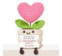 Giftasy Cadeau Marraine - Décoration en Forme de Cœur Tricotée Rose, Idee Cadeau Anniversaire Marraine, Cadeaux Femme Noel Original