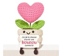 Giftasy Cadeau Nounou - Décoration en Forme de Cœur Tricotée Rose, Idee Cadeau Nounou Fin de Contrat, Fin d'Année, Cadeaux Nourrice Anniversaire Original