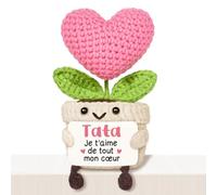Giftasy Cadeau Tata, Cadeau Tata Anniversaire - Décoration en Forme de Cœur Tricotée Rose, Idee Cadeaux Tante, Cadeaux Femme Original