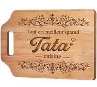 Giftasy Cadeau Tata, Cadeau Tata Anniversaire - Planche à Découper en Bambou Gravée, Idee Cadeau Tante, Cadeau Femme Original Utile - Tout Est Meilleur Quand Tata Cuisine