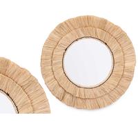 Giftdecor Miroir Rond Double Cadre Petit, Marron, Verre et Herbe, 57 x 57 x 3 cm