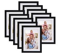 Giftgarden Cadre Photo 10x15 cm avec Passepartout Lot de 10, Cadre Photo Noir 13x18 sans Passepartout, Sur Table ou à Fixer au Mur pour Salon, Chambre ou Bureau