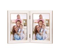 Giftgarden Cadre photo double blanc de 10,2 x 15,2 cm avec affichage en verre trempé transparent de 10,2 x 15,2 cm, cadre pliable à charnière en métal pour table et affichage mural