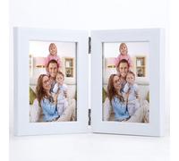 Giftgarden Cadre photo double blanc de 8,9 x 12,7 cm avec affichage en verre transparent, cadre photo de 8,9 x 12,7 cm, cadre pliable moderne à charnière pour poser sur une table