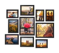 Giftgarden Lot de 10 Cadres Photo Noir pour Photos de Tailles Multiples, quatre de 10x15 cm, quatre de 13x18 cm, deux de 20x25 cm
