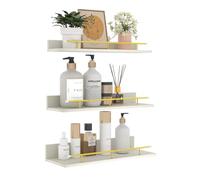 Giftgarden Lot de 3 étagères flottantes blanches de 40,6 cm avec garde-corps en métal doré, étagères murales pour salle de bain, chambre à coucher, salon, cuisine, chambre d'enfant