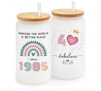 GiftGem Cadeau d'anniversaire 40 ans pour femme - Tasse de voyage créative pour 40e anniversaire, tasse en verre intéressante, tasse à coca, cadeau d'anniversaire pour maman, épouse, fille, meilleure