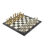 GiftHome Jeu d'échecs en métal pour adultes - Figurines de pharaon de l'Égypte antique - Pièces faites à la main et motif marbre - Échiquier en bois - King 3,4 inc