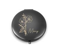 Giftider Miroir de Maquillage Personnalisé Grossissant et de Voyage avec Fleur d'Anniversaire Gravée - Miroir de Poche pour Mariage, Saint-Valentin, Noël - Cadeau pour Femmes et Filles (Noir)