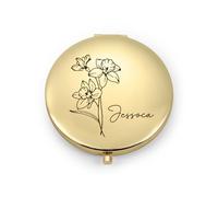 Giftider Miroir de Maquillage Personnalisé Miroir Grossissant Miroir de Voyage avec Fleur d'anniversaire Gravée Miroir de Poche Mariage Saint-Valentin Cadeau de Noël pour Femmes et Filles (Or)