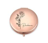 Giftider Miroir de Maquillage Personnalisé Miroir Grossissant Miroir de Voyage avec Fleur d'anniversaire Gravée Miroir de Poche Mariage Saint-Valentin Cadeau de Noël pour Femmes et Filles (Or Rose)