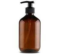 Giftik Distributeur de Savon en Pot de Pinte en Plastique Ambré avec Pompe Noire Mate, Distributeur de Bouteilles Rondes Boston avec Pompe pour Huile Rssentielle, Savon Lotion (Marron * 1)