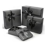 Giftilious Lot de 4 boîtes cadeau noires avec couvercles - Lot de 4 boîtes cadeaux élégantes pour cadeaux, design gigognes robustes pour anniversaire, mariage, Noël, prêtes à offrir, pas de montage