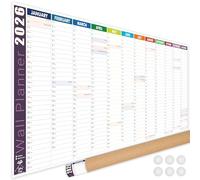 Giftinghouse Planificateur mural 2026 extra large (120 x 42 cm) | Calendrier annuel complet au Royaume-Uni | Motif mois à code couleur | Papier non laminé non couché | Comprend un tube roulé et 6