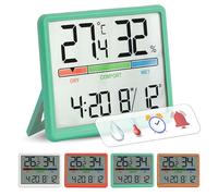 GIFTMARKET - Thermomètre d'intérieur numérique avec hygromètre, indicateur de confort, horloge et calendrier, couleur rouge, idéal pour la maison, matériau ABS. 9,3 x 7,2 x 1,6 cm