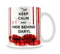 Giftme Tasse en céramique blanche avec inscription « Keep Calm and Hide Behind Daryl Walking Dead » pour anniversaire, Noël, café, thé, 325 ml.