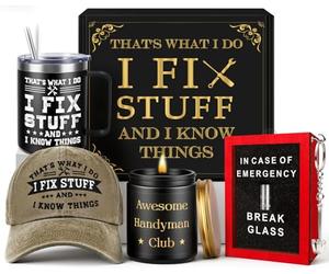 Giftota Cadeau de Noël pour homme, « That's What I Do I Fix Stuff And I Know Things », coffret cadeau d'anniversaire amusant pour homme, papa, mari, petit ami, cadeaux pour hommes qui ont tout, cadeau
