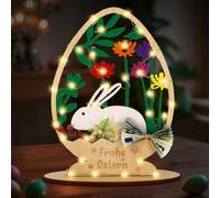 Giftota Décoration de Pâques en bois avec guirlande lumineuse LED, décoration de printemps, décoration de table, lapin de Pâques, cadeau d'argent pour Pâques, décoration de Pâques, cadeau de Pâques,