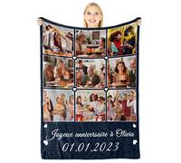 Giftove Idee Cadeau Femme Noel, Plaid Personnalisé avec Photo, Cadeau Personnalisé pour Couple Copine Copain Soeur Homme et Amie de Noël,St Valentin,Anniversaire, Couverture Personnalisée, Plaid Noel