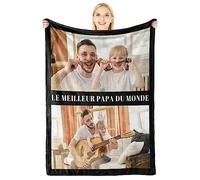 Giftove Plaid Personnalisé - Couverture Personnalisée Flanelle - Cadeau Personnalisé Homme Papa Copain ou Lui - Idee Cadeau Noel St Valentin et Anniversaire - Plaide Personnalisee 2 Photos