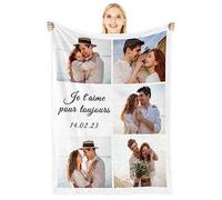 Giftove Plaid Personnalisé - Couverture Personnalisée - Plaid Personnalisé Photo - Cadeau Personnalisé Femme Couple Copine Copain Amoureux - Couverture Personnalisée Photo - Idee Cadeaux Anniversaire