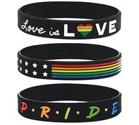 Giftphoria Lot de 6 bracelets LGBTQ+ Pride - Love is Love, drapeau arc-en-ciel Pride et bande d'amitié Pride - Bracelets en caoutchouc de silicone pour cadeaux LGBT, bijoux lesbiennes, bisexuels et