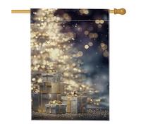 Gifts Drapeau de maison, ruban halo festif de Noël en toile de jute dorée double face pour extérieur, cour, pelouse, terrasse, porte, entrée, 71,1 x 101,6 cm