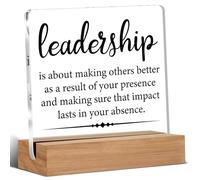 Gifts for Leader Boss Mentor Leadership Citation Clear Desk Decorative Sign Leadership is About Making Others Better Sayings Panneau en acrylique avec support en bois pour table de bureau