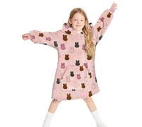 Gifts Treat Couverture à capuche surdimensionnée pour enfants filles et garçons - Sweat d'hiver en polaire Sherpa avec poche pour enfants - Moelleux, géant et chaud, Lapin rose., 5-7 ans