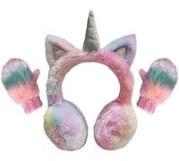 Gifts Treat Ensemble de cache-oreilles, mitaines et écharpe pour filles - Cache-oreilles licorne pour enfants et gants tricotés - Cache-cou dans un design pelucheux coloré, 3-6 ans