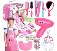 Gifts2U Ensemble de Salon de Beauté pour Filles,Mode Jeu de Simulation de Coiffeur avec Sèche Cheveux Miroir Fer à Friser et Autres Accessoires Kit de Maquillage Simulé pour Enfant