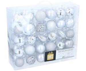 Giftsome Boules de Noël Argentées - 60 Boule de Noel en Plastique - avec Pique Argenté - Décoration Noël - pour Intérieur et Extérieur - Noël Decoration - Ø6/7 CM