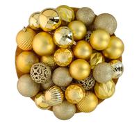 Giftsome Boules de Noël Dorées - 60 Boules de Noël en Plastique - Decoration de Noel - Déco de Noel - pour l'intérieur et l'extérieur - Design Mat, Brillant, Pailleté et Ouvert - Ø6/7 cm