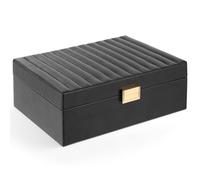 Gifturbo Boîtes à bijoux pour femmes, boîte à bijoux à 2 étages avec plateau amovible, boîte de rangement en cuir PU pour filles, style moderne pour bagues, boucles d'oreilles, colliers et bracelets