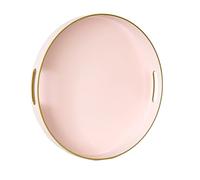 Gifturbo Plateau de service décoratif rose rond avec poignées, plateau de table basse ottoman rond en plastique pour salon, salle de bain