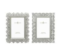 GIFTY GIFTY Lot de 2 mini cadres en dentelle - 5 x 7,6 cm - Pour décoration de table - Parfait pour la maison, un mariage, une remise de diplôme ou des photos importantes (argent)