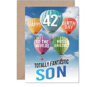 Giftzie Carte d'anniversaire 42 ans pour fils - La plus incroyable montgolfière - Carte d'anniversaire pour fils de 42 ans de la part de papa, maman, cartes de vœux d'anniversaire A5 Ballons étoiles