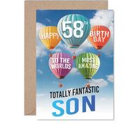 Giftzie Carte d'anniversaire 58 ans pour fils - La plus incroyable montgolfière - Carte d'anniversaire pour fils de 58 ans de la part de papa maman, cartes de vœux d'anniversaire A5 ballons étoiles