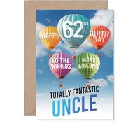 Giftzie Carte d'anniversaire 62 ans pour oncle - La plus incroyable montgolfière - Carte d'anniversaire pour oncle de 62 ans de la part d'un neveu et d'une nièce, ballons A5, cartes de vœux